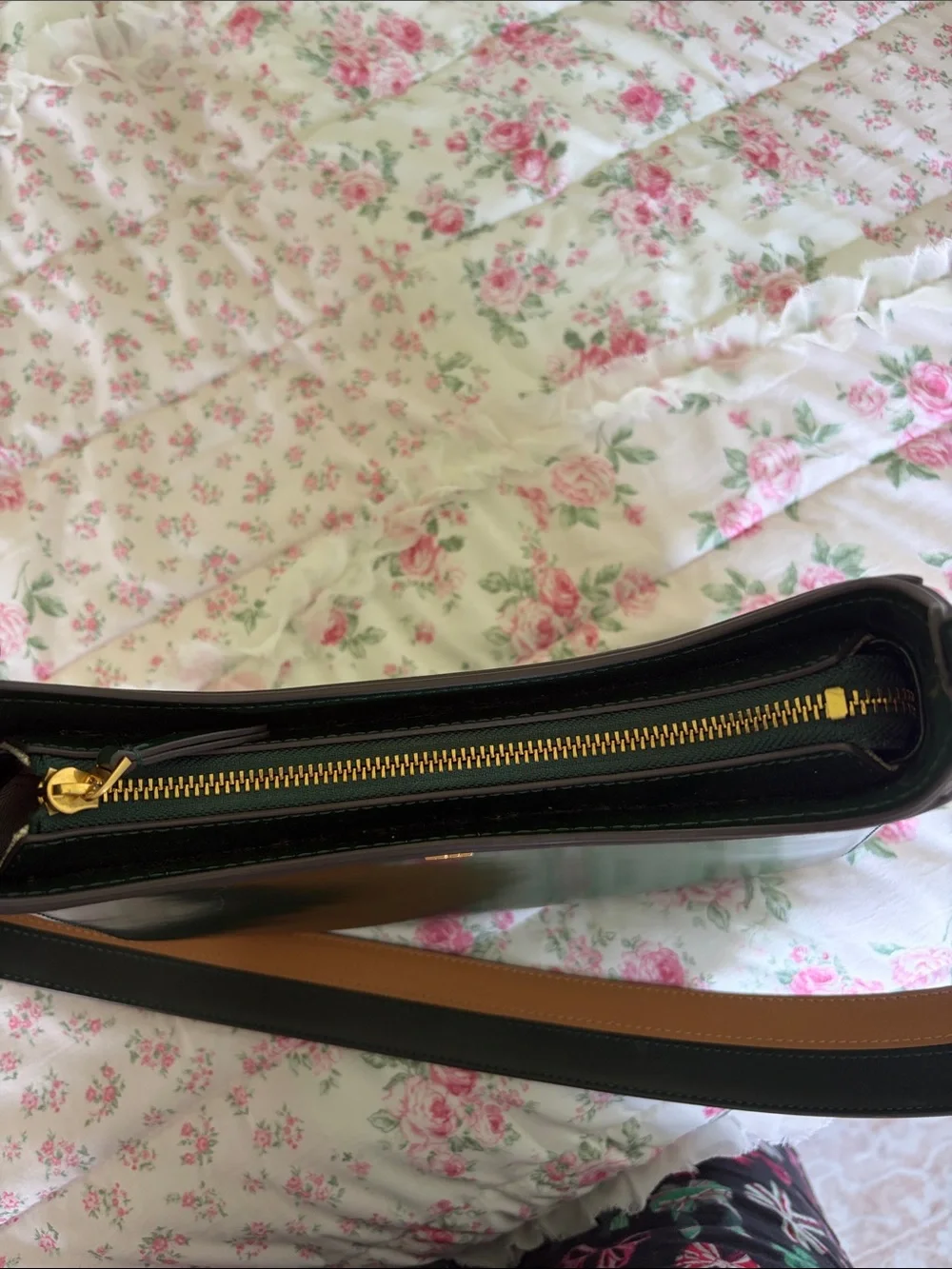 Tory Burch Dark Green Leather Shoulder Bag with Gold Hardware